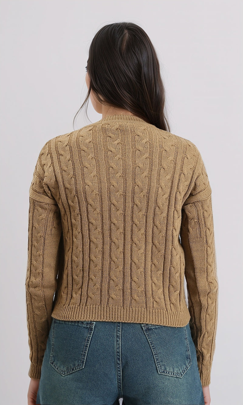 R212631 - Braided Knit Slip On Pullover - Coffee