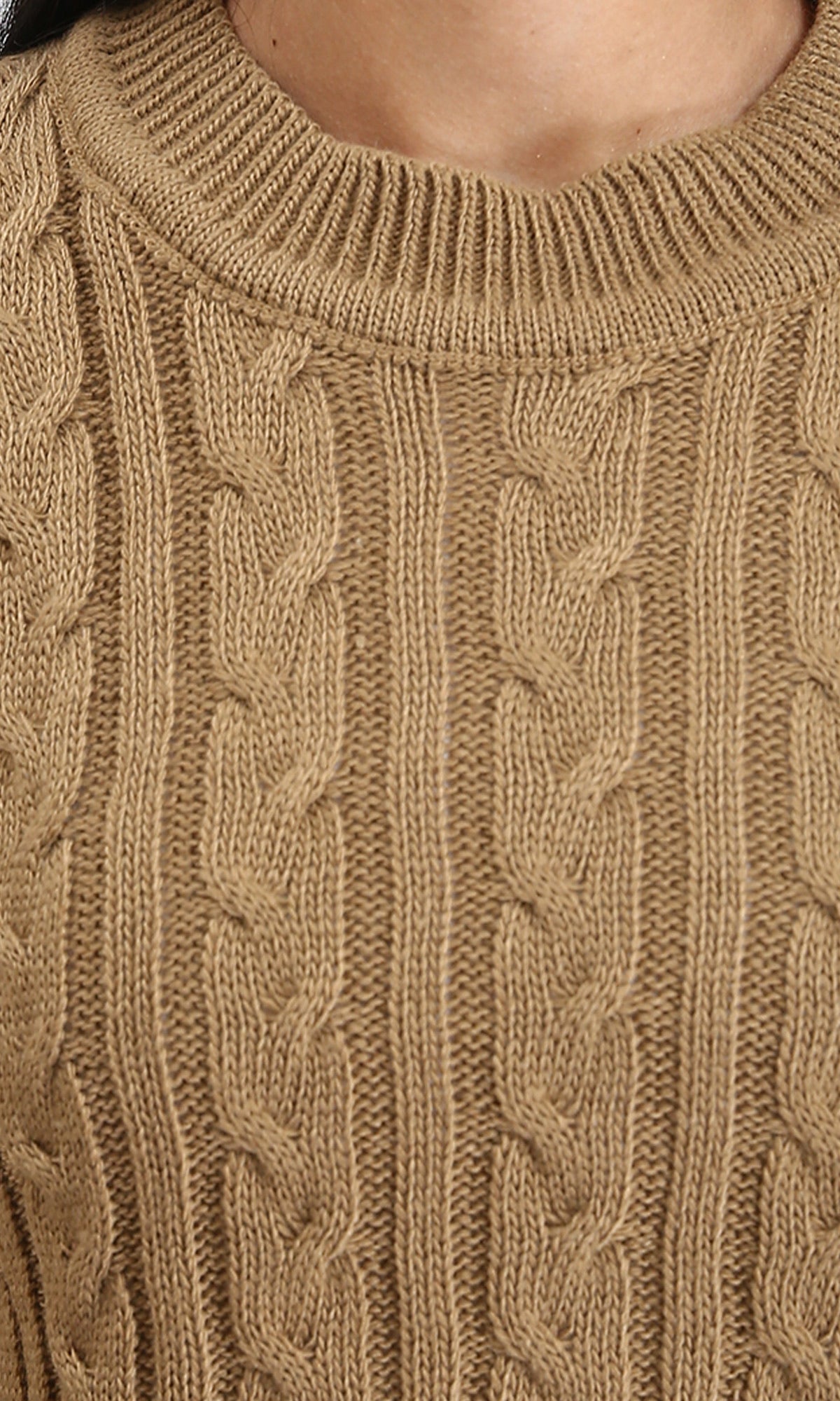 R212631 - Braided Knit Slip On Pullover - Coffee