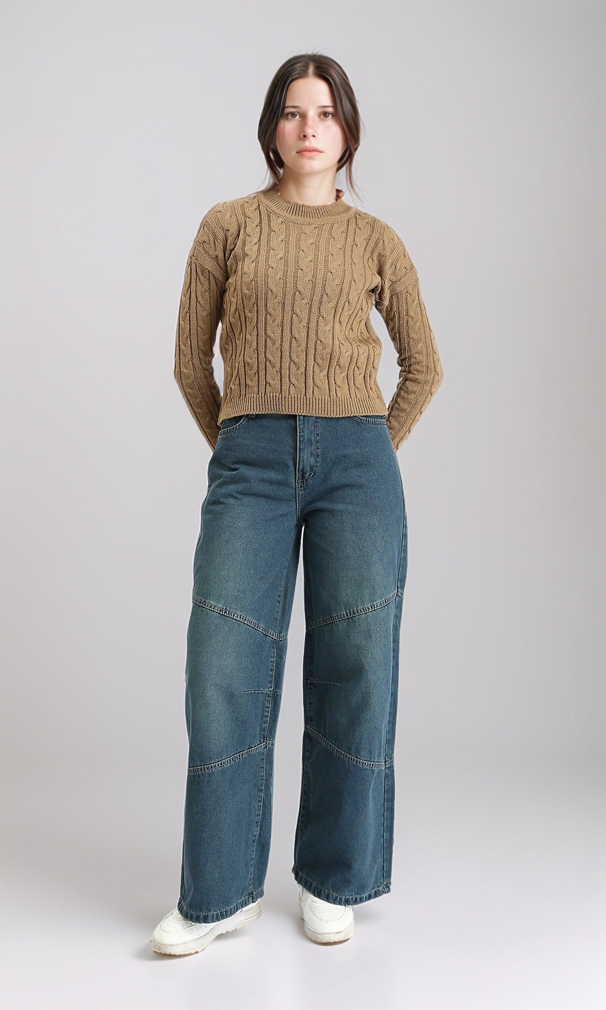 R212631 - Braided Knit Slip On Pullover - Coffee