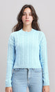 R212632 - Ribbed Round Neck Braided Pullover - Sky Blue