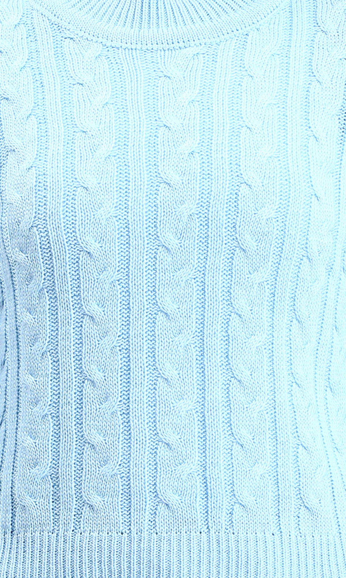 R212632 - Ribbed Round Neck Braided Pullover - Sky Blue