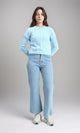 R212632 - Ribbed Round Neck Braided Pullover - Sky Blue
