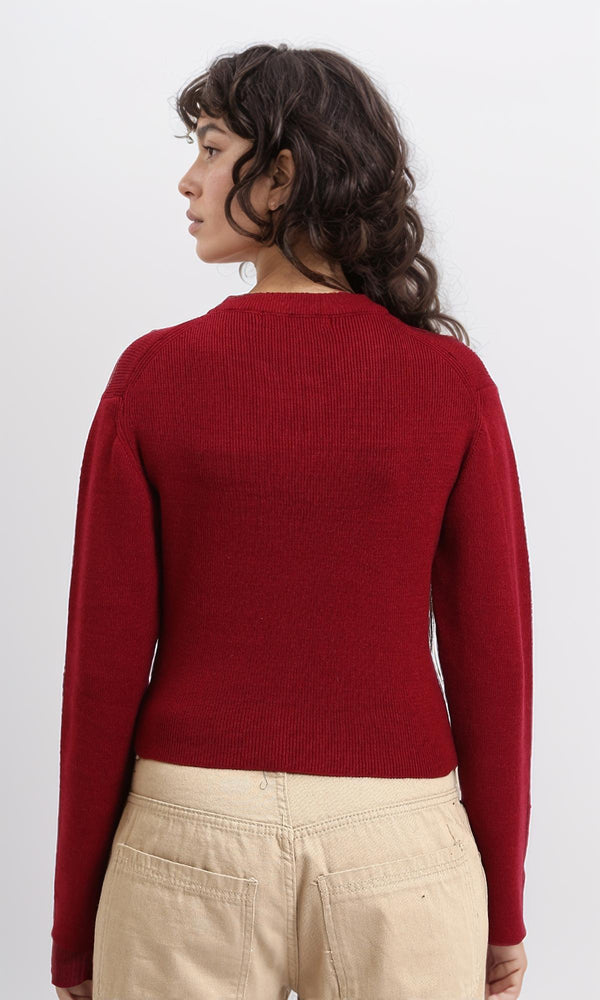 R212634 - Crew Neck Long Sleeves Ribbed Sweater - Dark Red