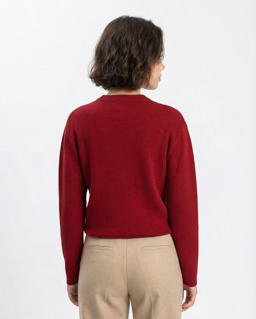 R212634 - Crew Neck Long Sleeves Ribbed Sweater - Dark Red