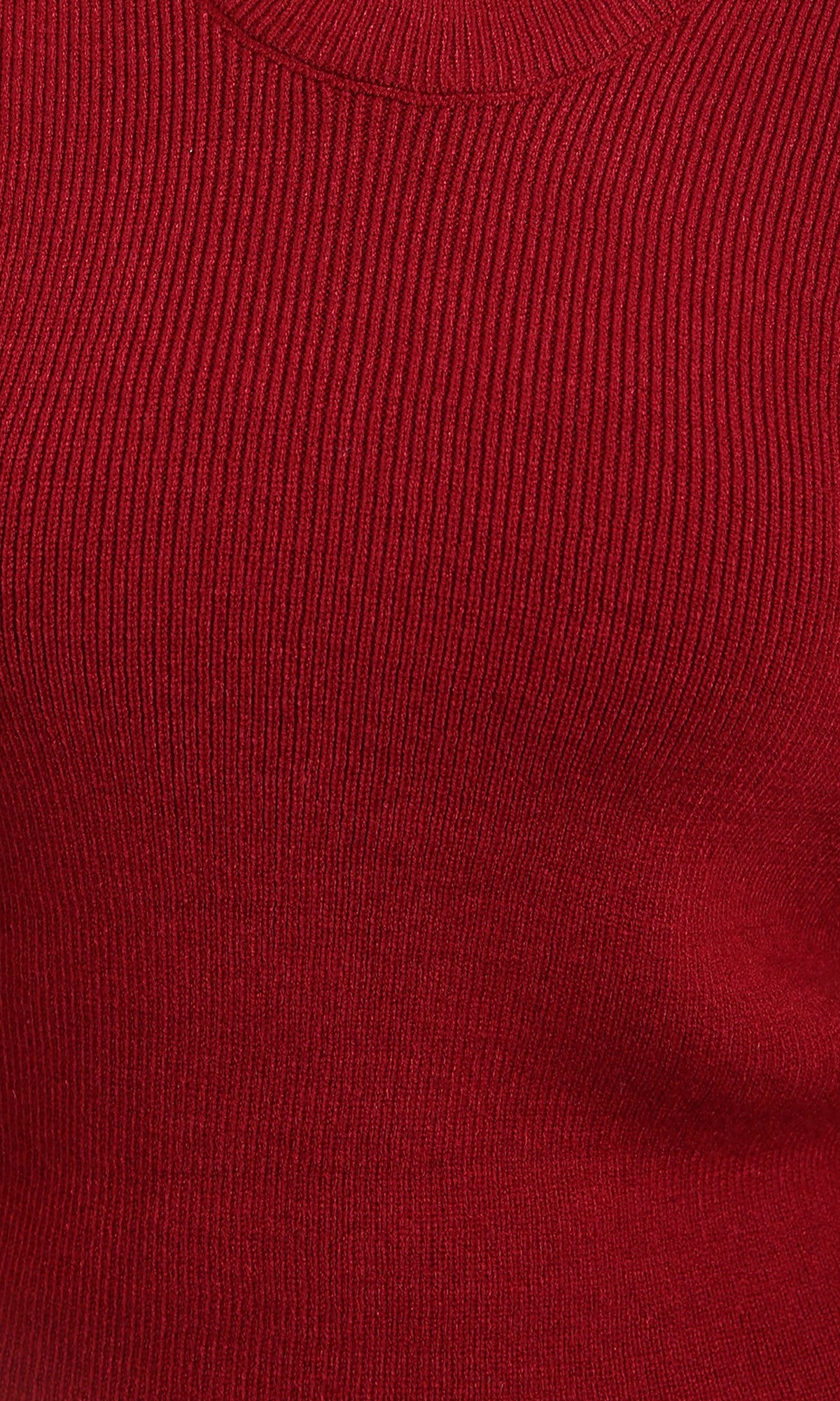 R212634 - Crew Neck Long Sleeves Ribbed Sweater - Dark Red