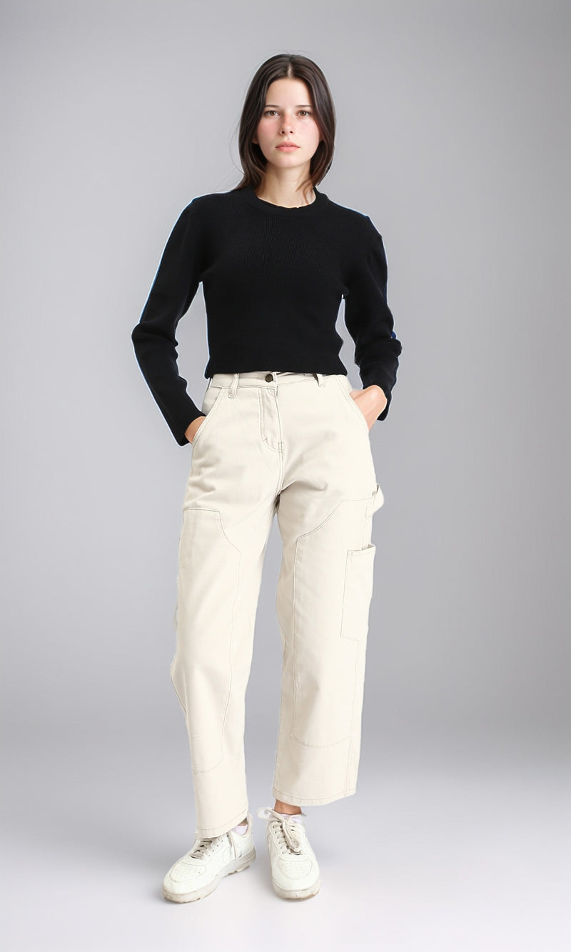 R212635 - Long Sleeves Round Neck Ribbed Pullover - Black