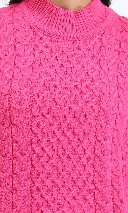 R212636 - Ribbed Mock Neck Knitted Pullover - Fuchsia