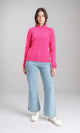 R212636 - Ribbed Mock Neck Knitted Pullover - Fuchsia