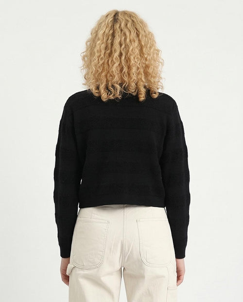 RAVIN Women’s Striped Textured Knit Button-Down Cardigan – Black - R212640