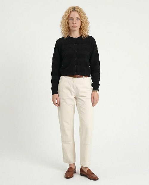 RAVIN Women’s Striped Textured Knit Button-Down Cardigan – Black - R212640