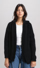 R212642 - Hooded Open Neckline Knitted Cardigan - Black