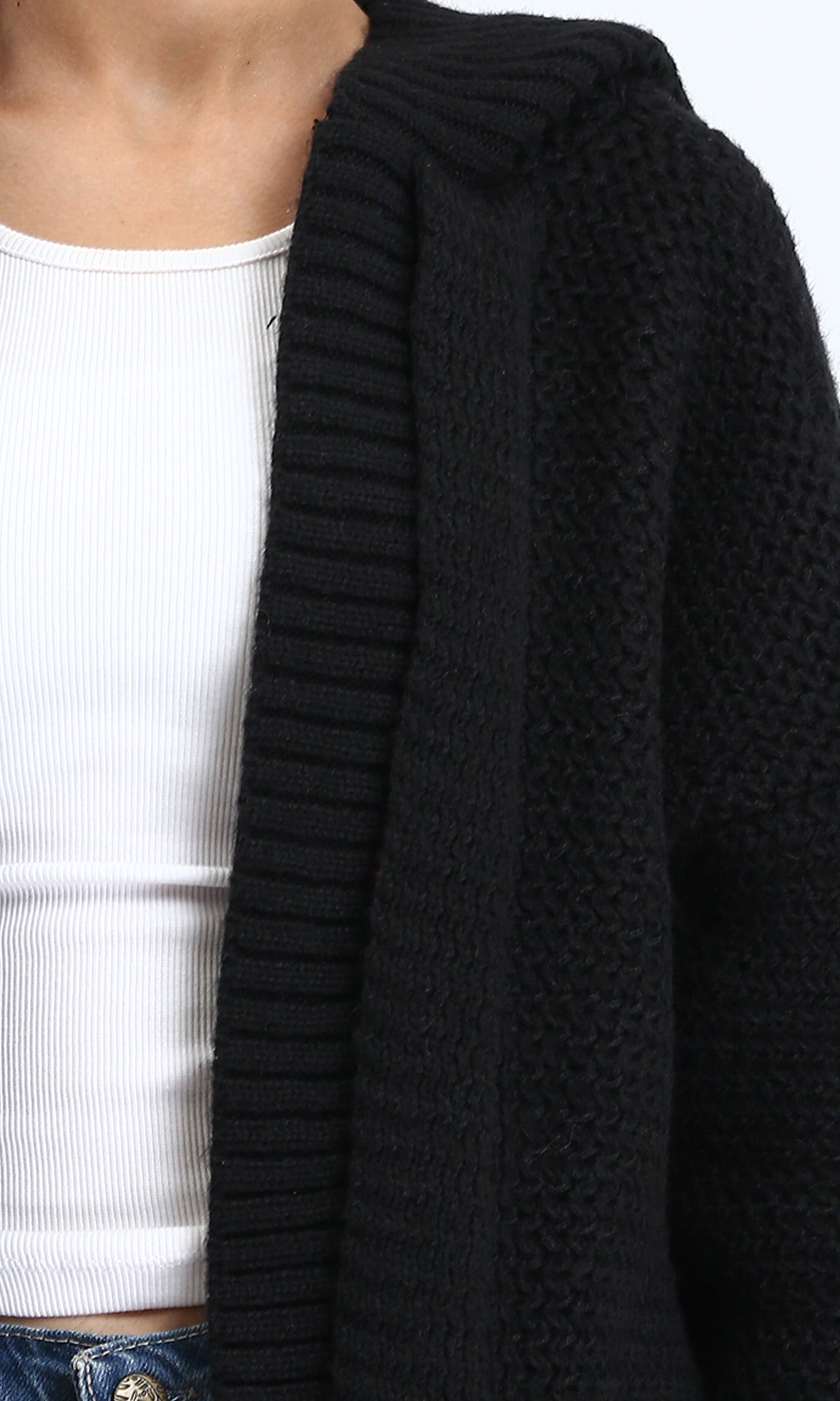 Ravin Oversized Hooded Chunky Knit Cardigan - Black - R212642