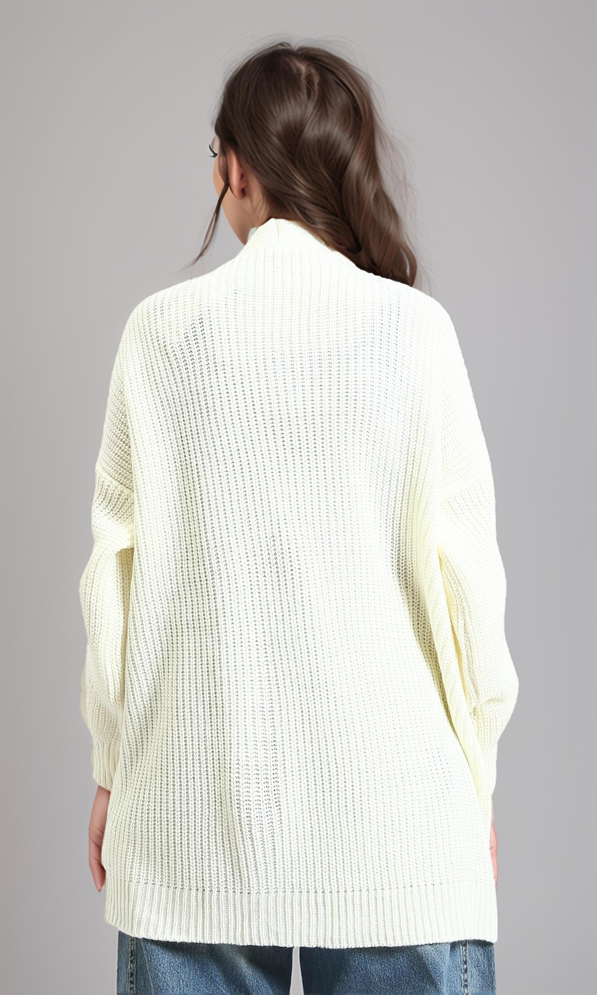 R212644 - Open Neckline Knitted Cardigan - Off-White