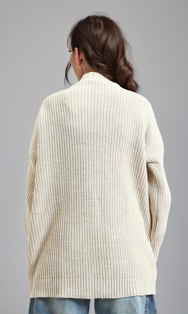 R212645 - Open Neckline Knitted Cardigan - Light Beige