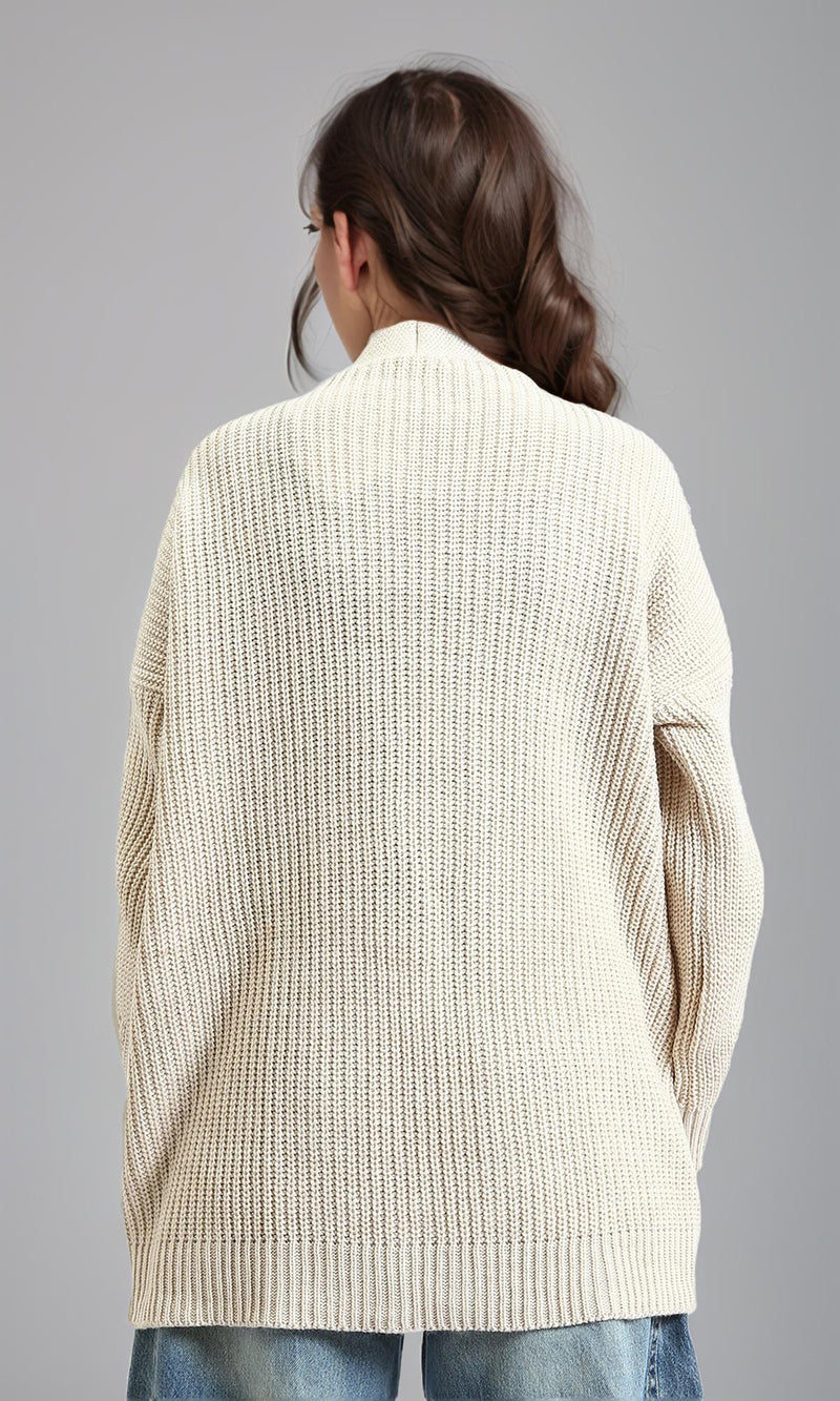 R212645 - Open Neckline Knitted Cardigan - Light Beige