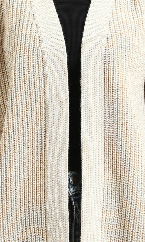 R212645 - Open Neckline Knitted Cardigan - Light Beige