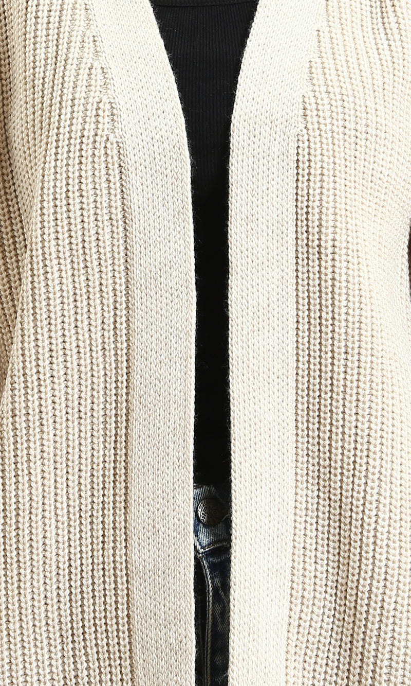 R212645 - Open Neckline Knitted Cardigan - Light Beige