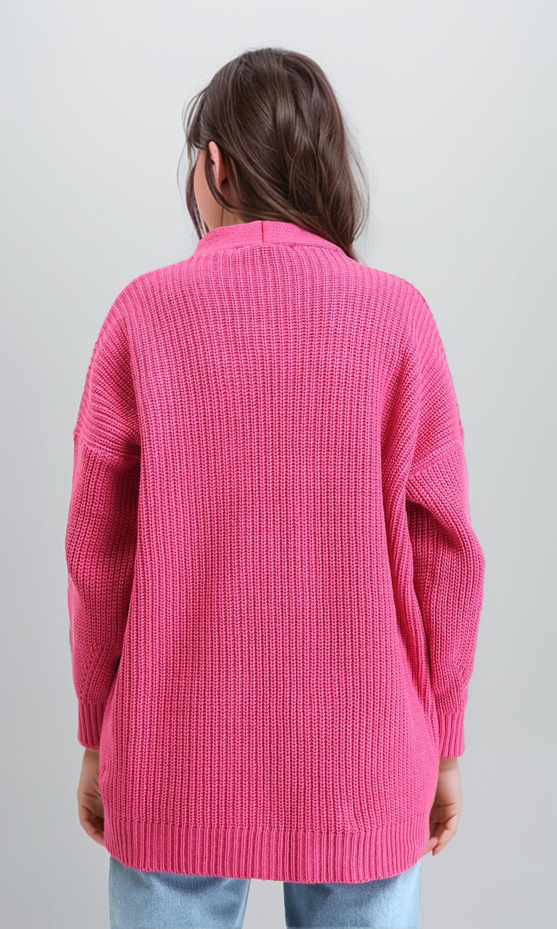 R212646 - Chunky Knit Slip On Cardigan - Dark Pink