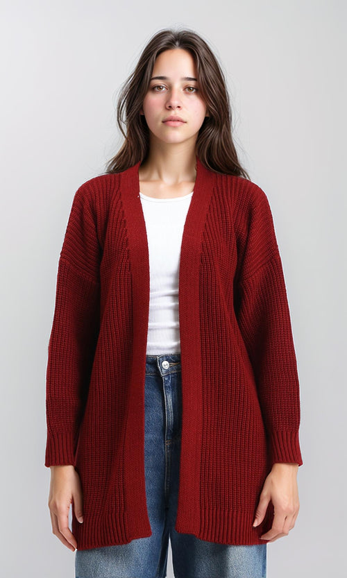 R212647 - Chunky Knit Slip On Cardigan - Dark Burgundy