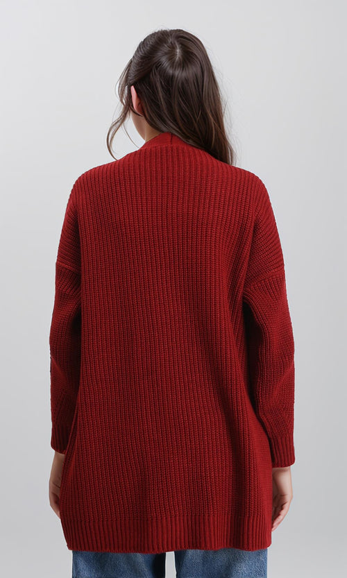 R212647 - Chunky Knit Slip On Cardigan - Dark Burgundy