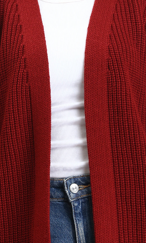 R212647 - Chunky Knit Slip On Cardigan - Dark Burgundy