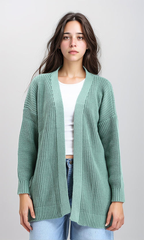 R212648 - Chunky Knit Slip On Cardigan - Mint