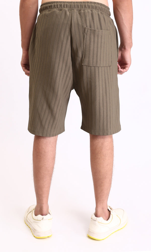 R212650 - Self Striped Slip On Summer Shorts - Khaki Green