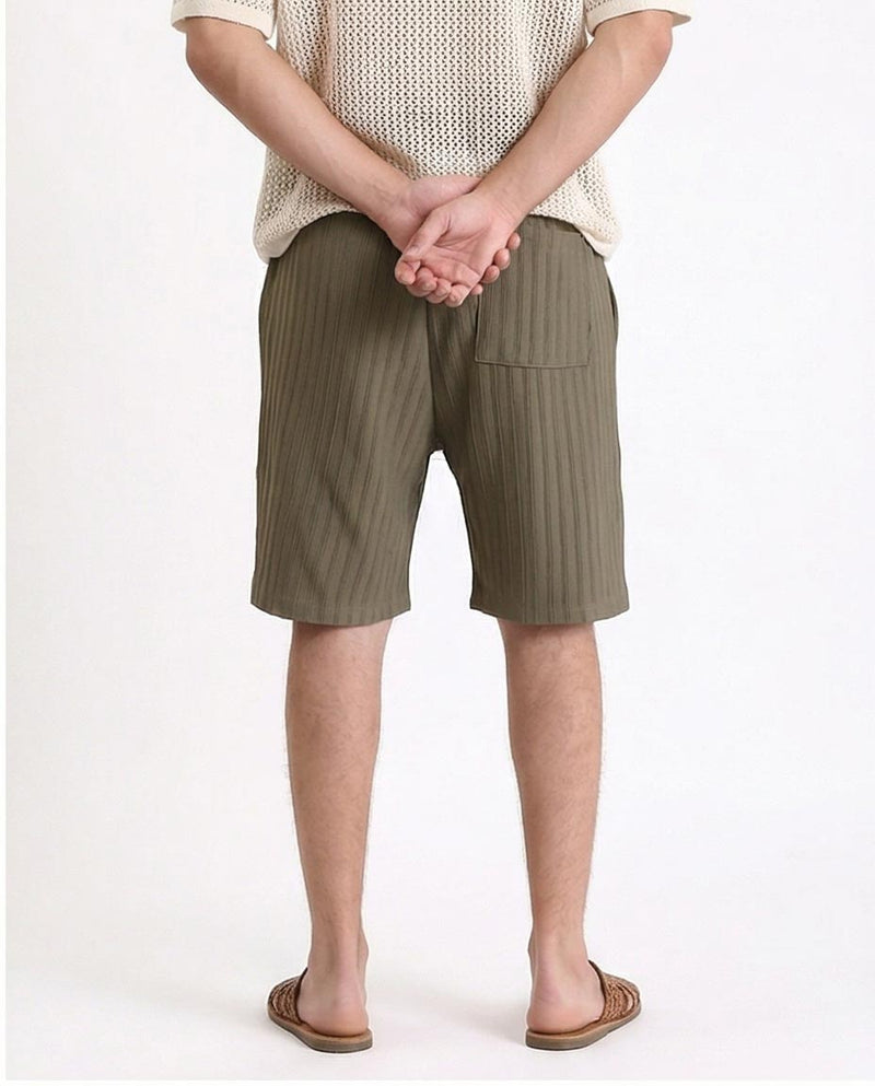 Ravin Men’s Pleated Ribbed Relaxed-Fit Shorts – Olive Green Casual Drawstring Shorts - R212650
