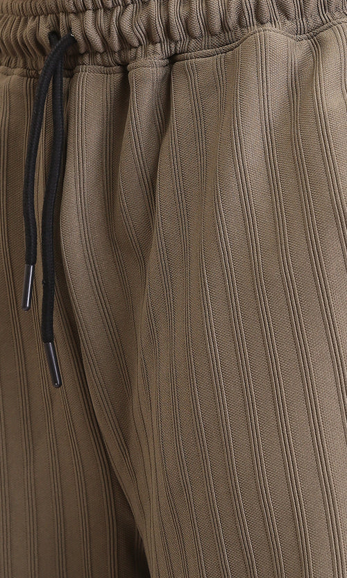 R212650 - Self Striped Slip On Summer Shorts - Khaki Green