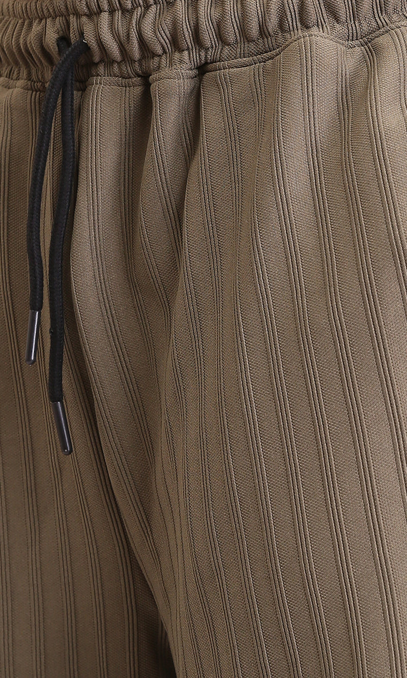 R212650 - Self Striped Slip On Summer Shorts - Khaki Green