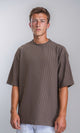 R212651 - Elbow Sleeves Striped Casual Tee - Taupe