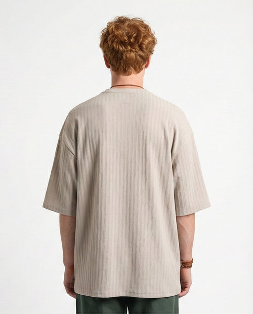 R212652 - Elbow Sleeves Striped Casual Tee - Light Grey