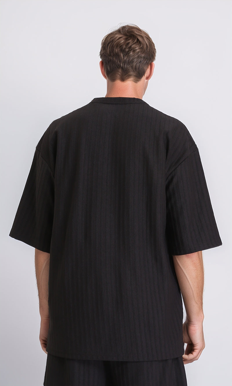 R212653 - Elbow Sleeves Striped Casual Tee - Black