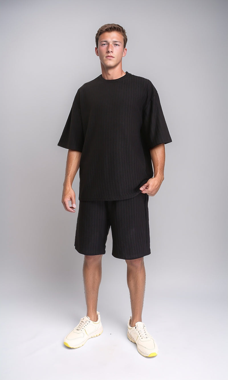 R212653 - Elbow Sleeves Striped Casual Tee - Black