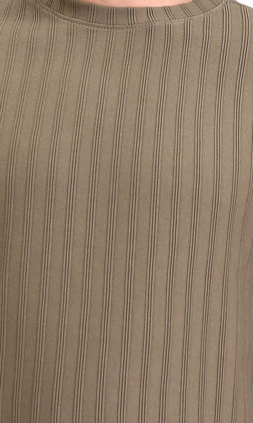 R212654 - Elbow Sleeves Striped Casual Tee - Dark Khaki