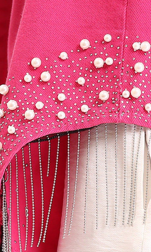 R212664 - Buttoned Shirt With Decorative Pearls - Fuchsia