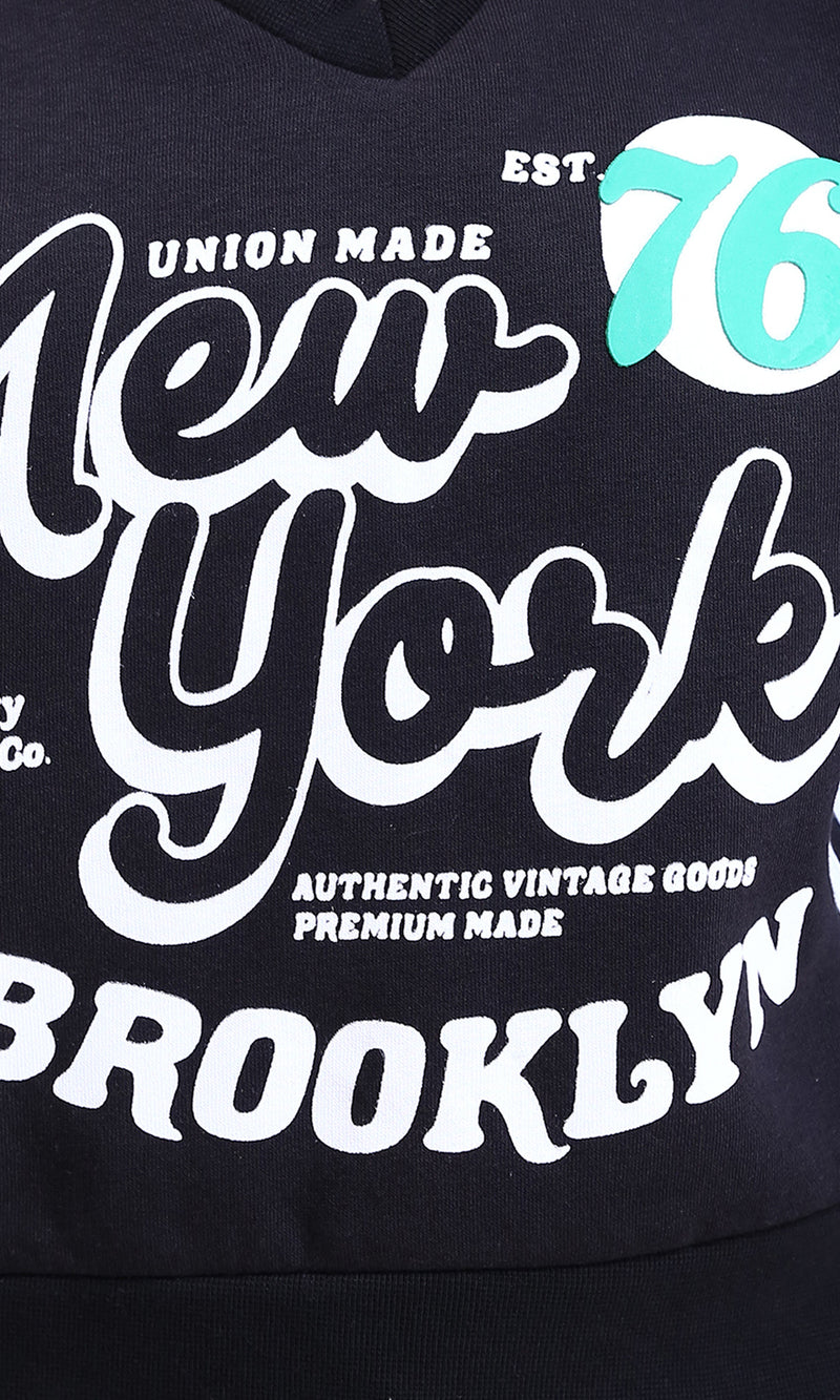 R212666 - Printed V-Neck Slip On Short Sweatshirt - Black