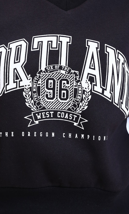 R212667 - Printed "Portland" Short Winter Sweatshirt - Black