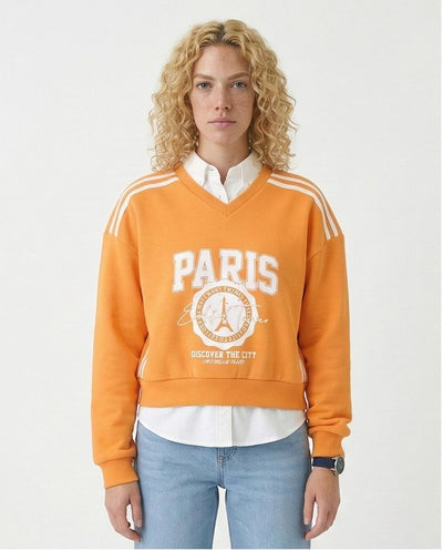 "paris" Sweatshirt with Lined Shoulders - Light Orange
