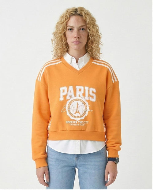 "paris" Sweatshirt with Lined Shoulders - Light Orange