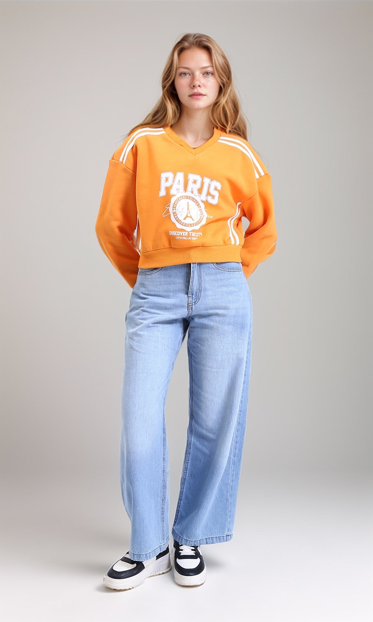 R212668 - "Paris" Sweatshirt with Lined Shoulders - Light Orange