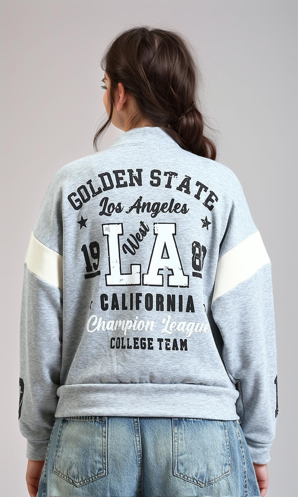 R212671 - Long Sleeves Trendy Baseball Jacket - Heather Grey