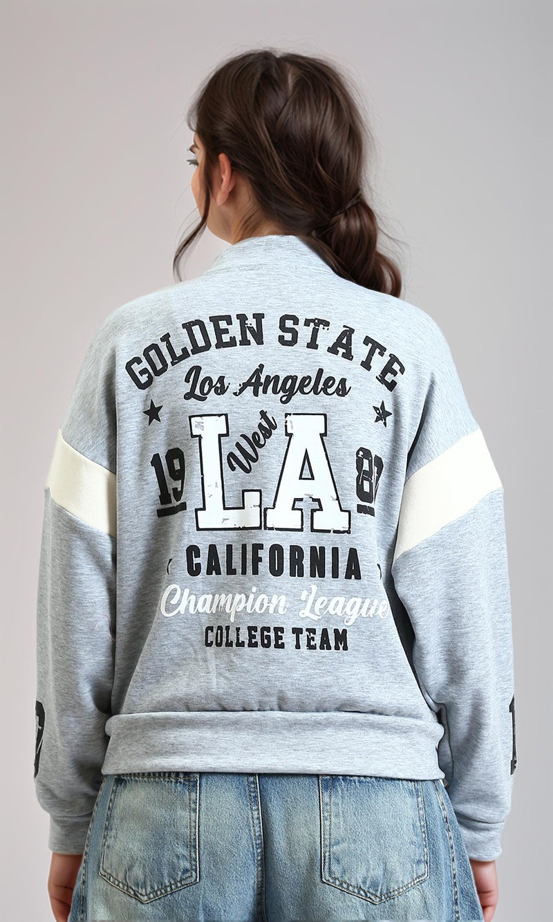 R212671 - Long Sleeves Trendy Baseball Jacket - Heather Grey