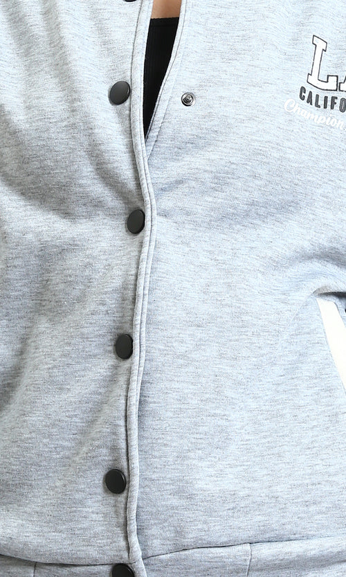 R212671 - Long Sleeves Trendy Baseball Jacket - Heather Grey