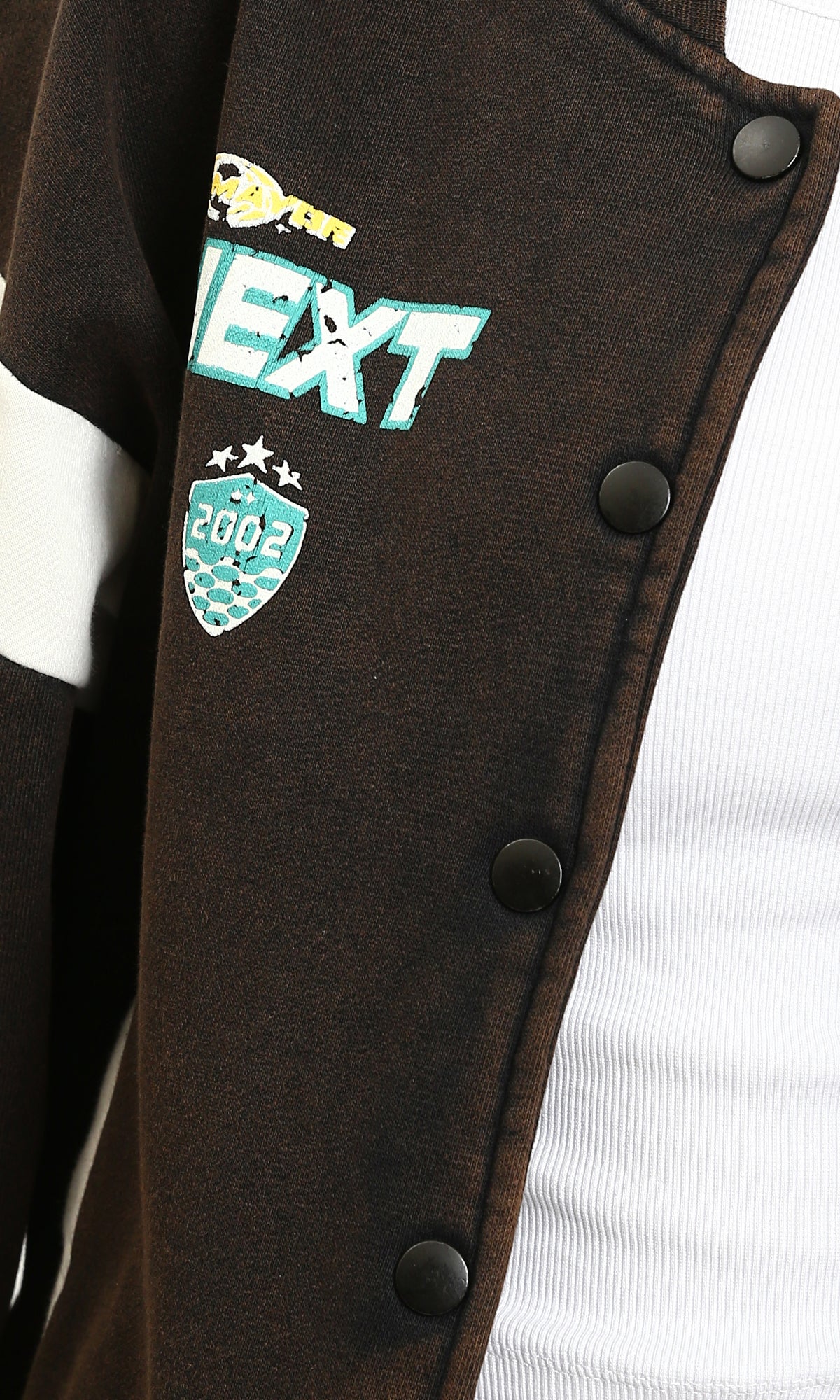 R212673 - Burnt Brown Varsity Jacket with White Striped Sleeves