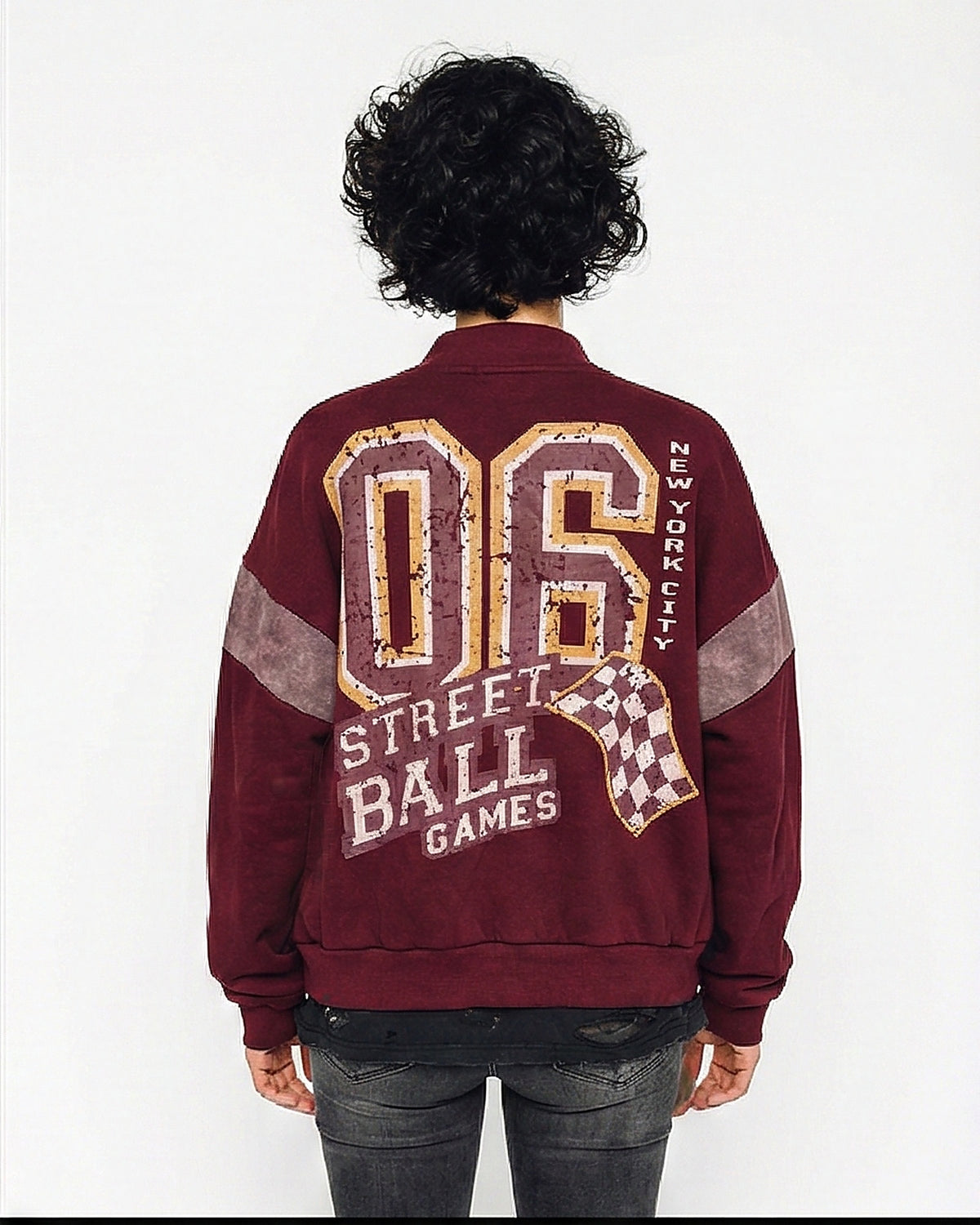 Burgundy Street Ball Games Varsity Bomber Sweatshirt