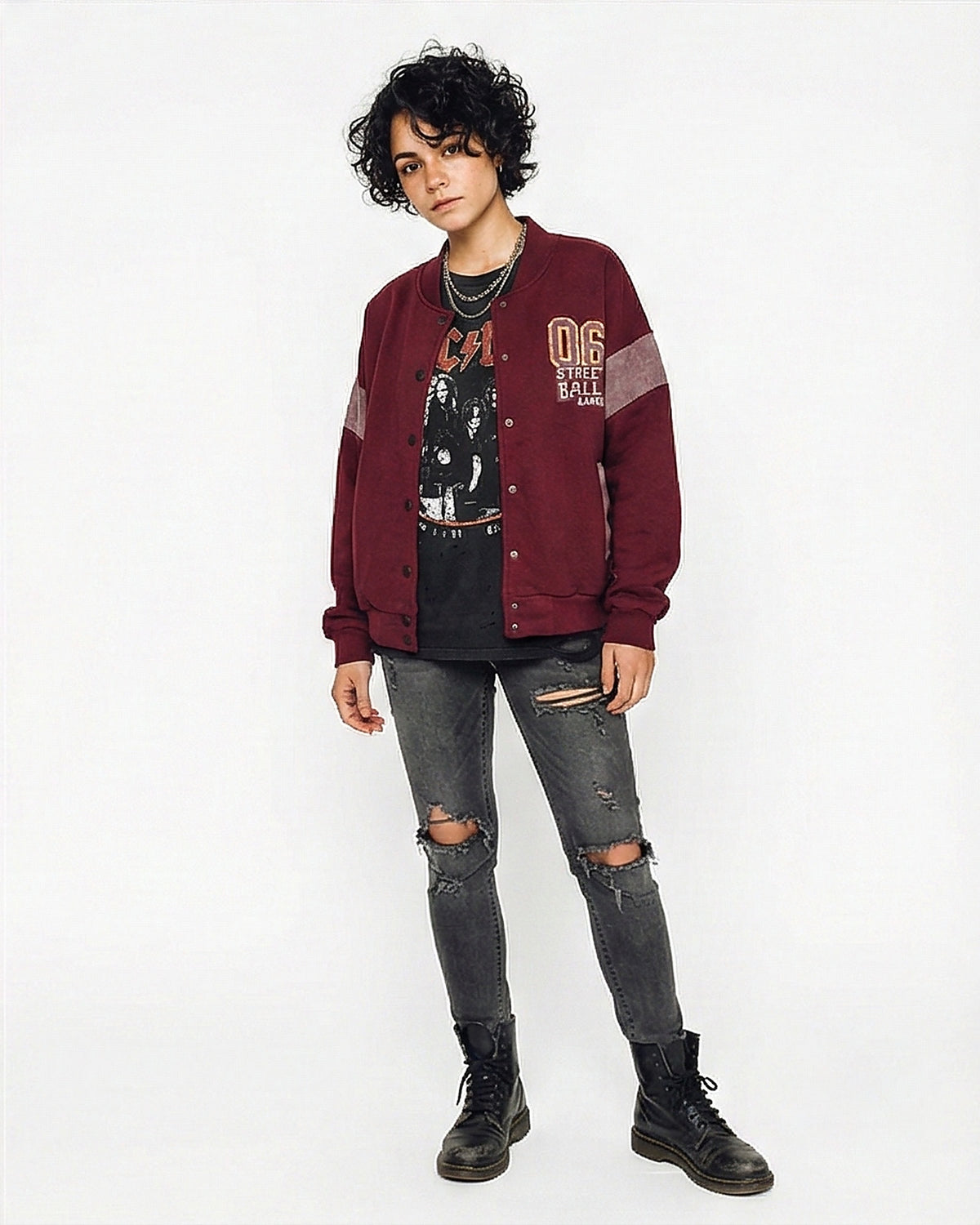 Burgundy Street Ball Games Varsity Bomber Sweatshirt