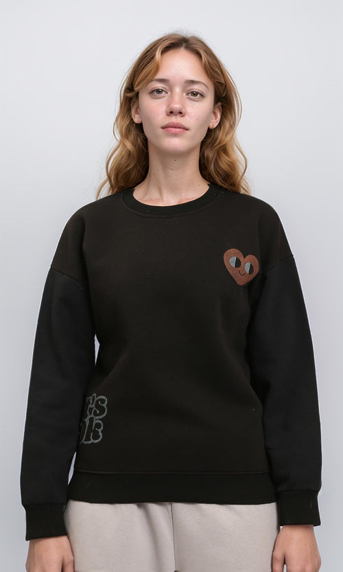 R212675 - Front & Back Print Crew Neck Sweatshirt - Black