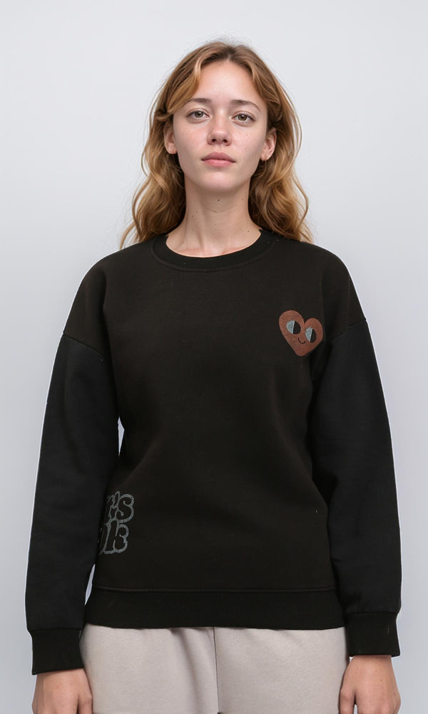 R212675 - Front & Back Print Crew Neck Sweatshirt - Black