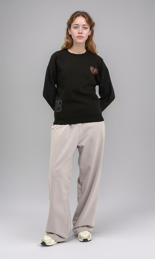 R212675 - Front & Back Print Crew Neck Sweatshirt - Black